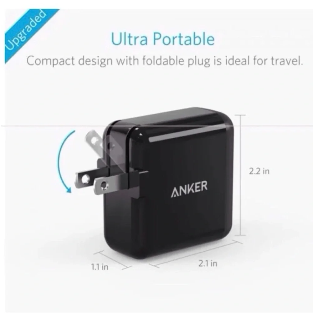 ANKER 24w Power Port 2 Charger (Black) (NWT)